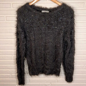 Zara Knit Gray Fuzzy Sequins Holiday Sweater, Women’s Size Large